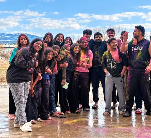 Students celebrating Holi at GRU International Hostel